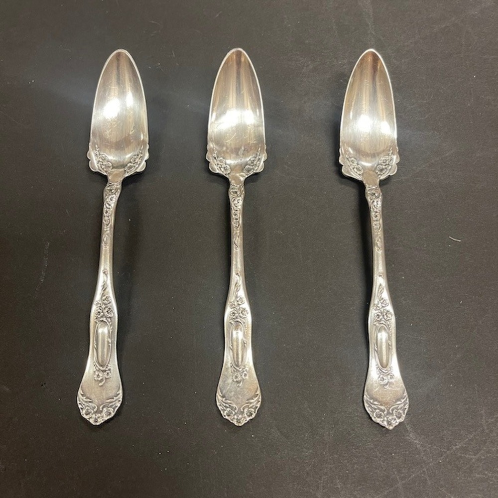 1881 Rogers La Vigne Silverplate Grapefruit Spoons Set of 3 Floral Pat 1909 3WM